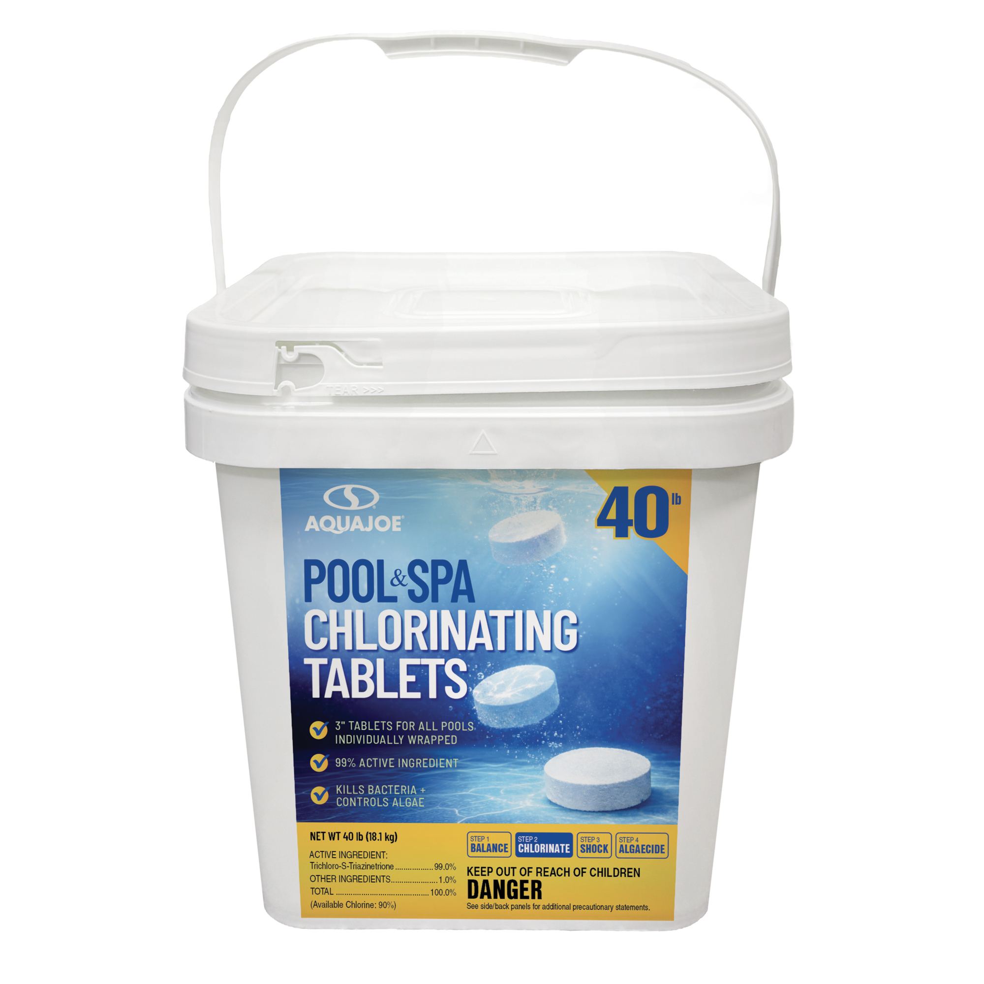 Aqua Joe Chlorine Tablets, 3-In., 90% Available Tri-Chlor, Ind. Wrapped, 40 Lbs.